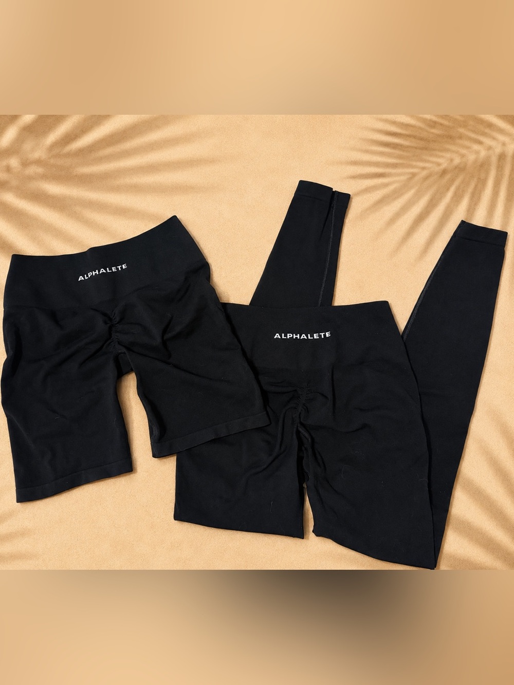 Alphalete Black Scrunch High-Rise Bike Shorts and legging bundle